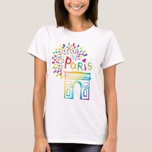 Paris France Arc de Triomphe Neon Design T-Shirt