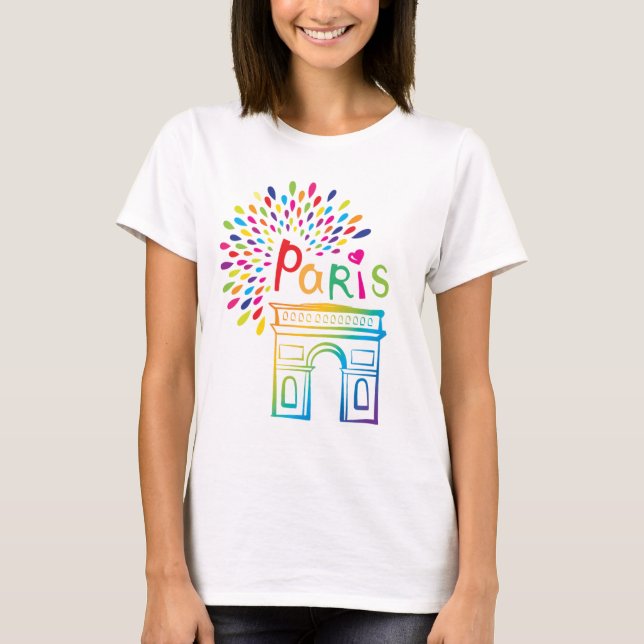 Paris France | Arc de Triomphe | Neon Design T-Shirt (Front)