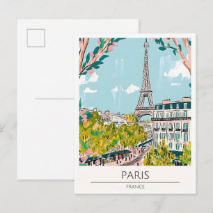 Paris France Art Illustration Travel Postcard