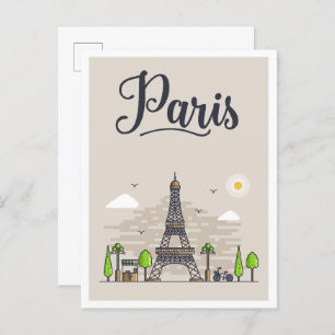 Paris France Art Travel Illustration Postcard