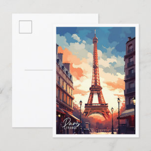 Paris France Art Vintage Travel Illustration Postcard