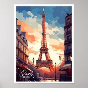 Paris France Art Vintage Travel Illustration Poster