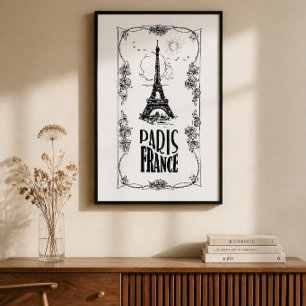 Paris France Black on White Poster