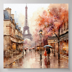 Paris France Bohemian Style Watercolor Painting  Poster