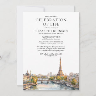 Paris France Celebration Of Life Funeral Memorial Invitation