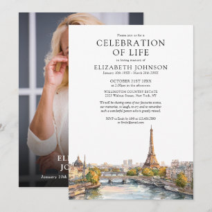 Paris France Celebration Of Life Funeral Photo Invitation