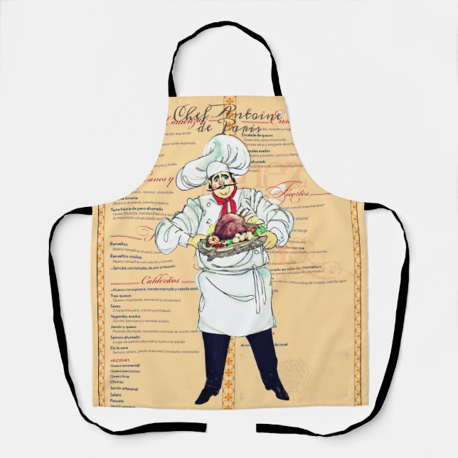 Paris France Chef Caricature Menu Text Apron (Front)