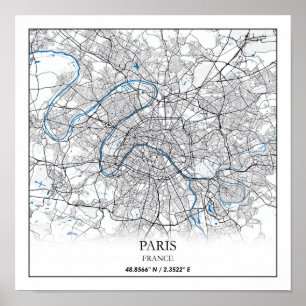 Paris France City Map Travel Simple Poster