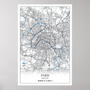 Paris France City Map Travel Simple Poster