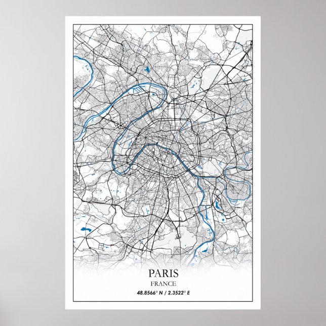 Paris France City Map Travel Simple Poster (Front)