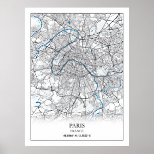 Paris France City Map Travel Simple Poster