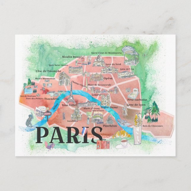 Paris France City of Love Magazine Illustrated  Postcard (Front)