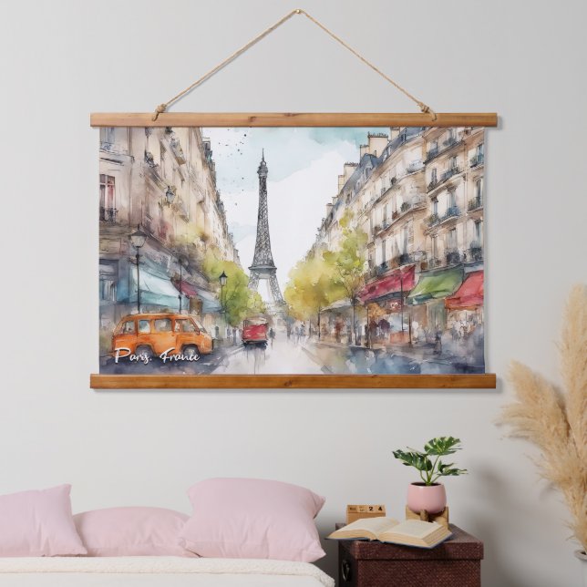 Paris France City Silhouette Watercolor  Hanging Tapestry (Bedroom)