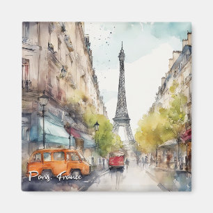 Paris France City Silhouette Watercolor  Magnet