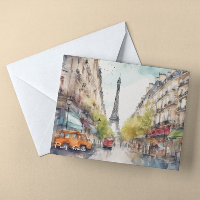 Paris France City Silhouette Watercolor  Postcard (paris france eiffel tower postcard)