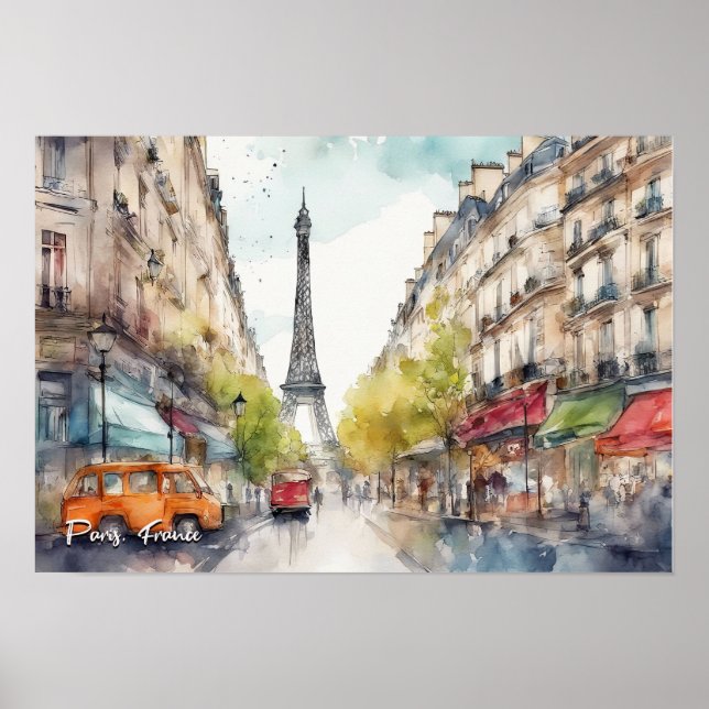 Paris France City Silhouette Watercolor  Poster (Front)