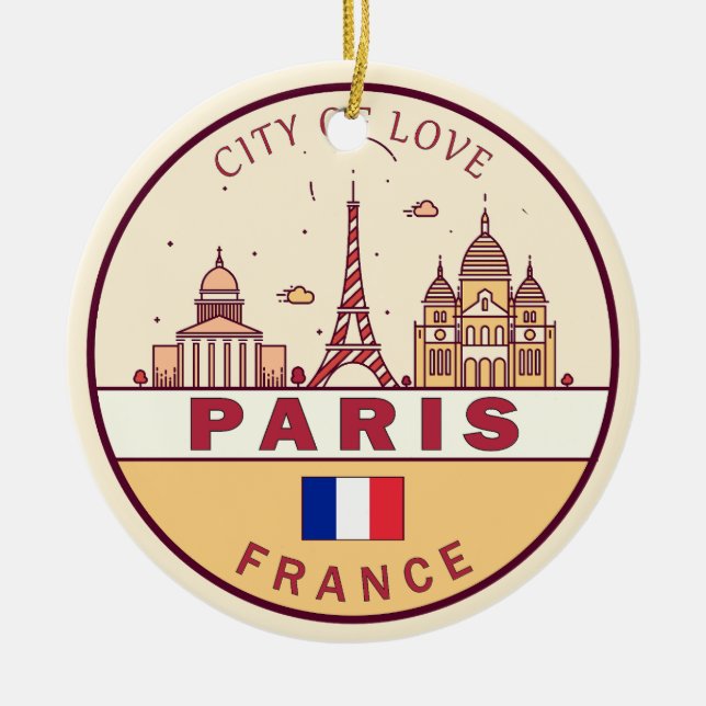 Paris France City Skyline Emblem Ceramic Tree Decoration (Front)