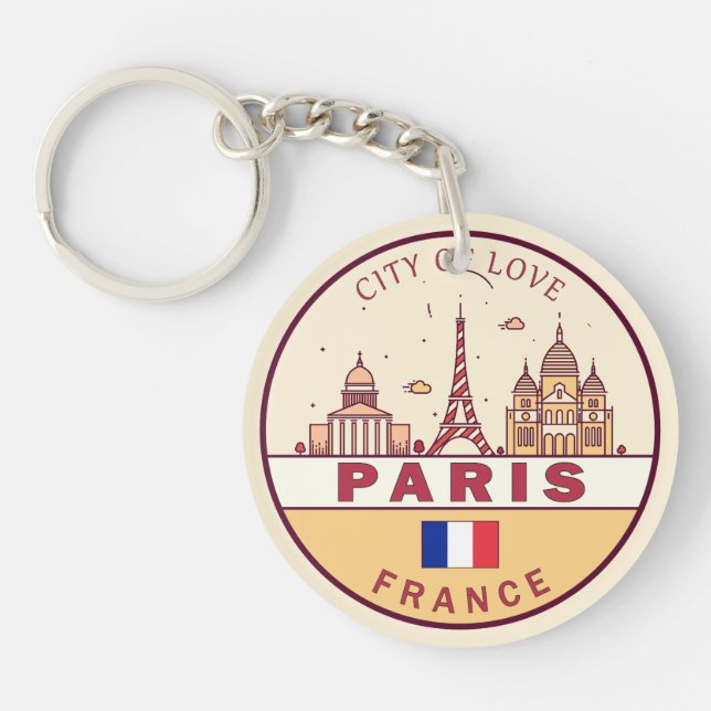Paris France City Skyline Emblem Key Ring (Front)