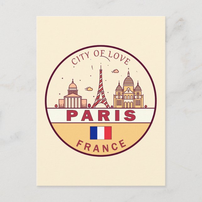 Paris France City Skyline Emblem Postcard (Front)