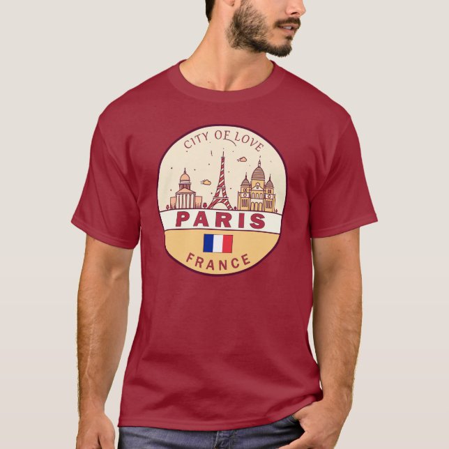 Paris France City Skyline Emblem T-Shirt (Front)