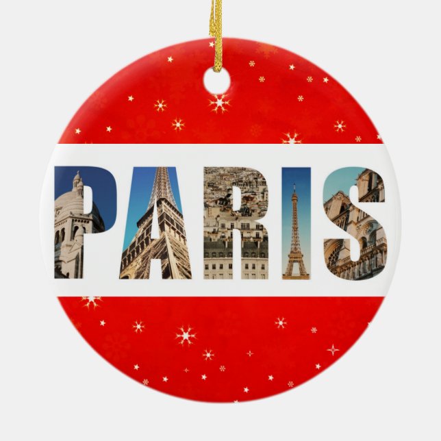Paris France City Travel Photos Christmas Ceramic Tree Decoration (Back)