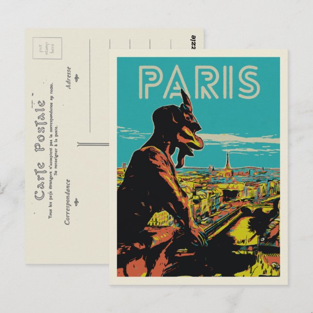 Paris France city view with gargoyle Postcard (Front/Back)