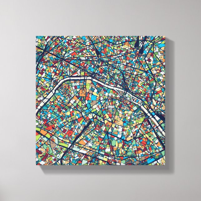 Paris France | Colourful Map Canvas Print (Front)