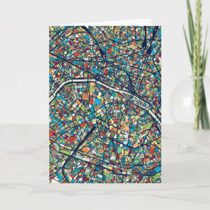 Paris France Colourful Map Card