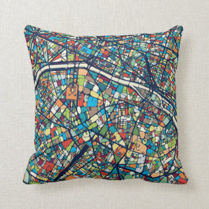 Paris France   Colourful Map Cushion
