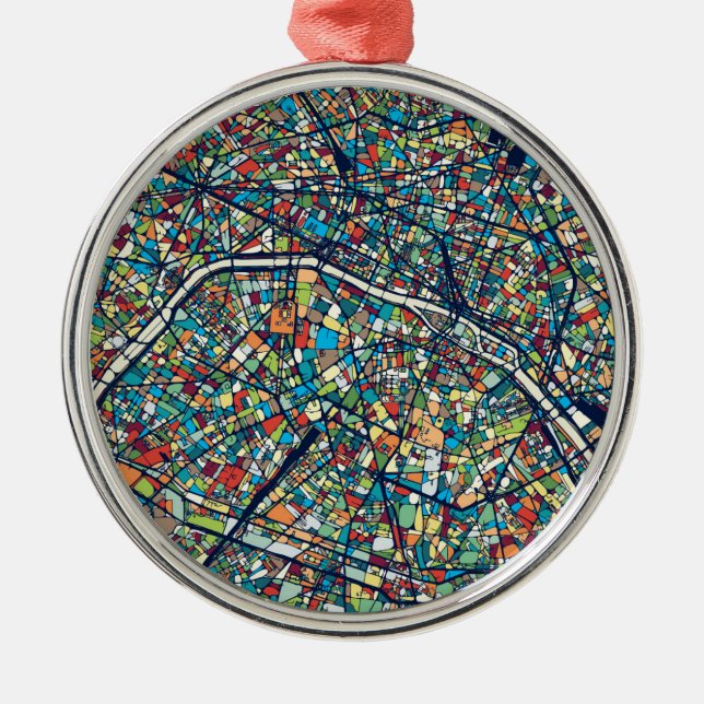 Paris France | Colourful Map Metal Tree Decoration (Front)
