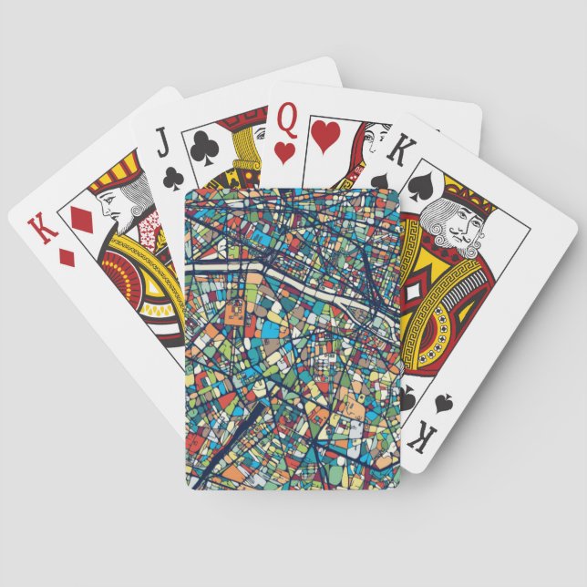 Paris France | Colourful Map Playing Cards (Back)