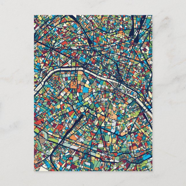 Paris France | Colourful Map Postcard (Front)