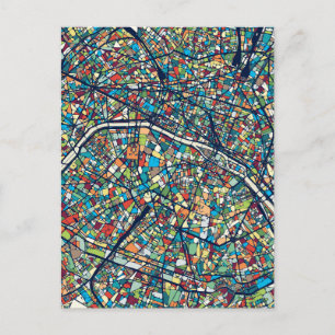 Paris France   Colourful Map Postcard