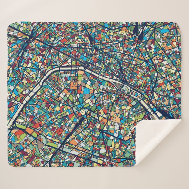 Paris France | Colourful Map Sherpa Blanket (Front (Horizontal))