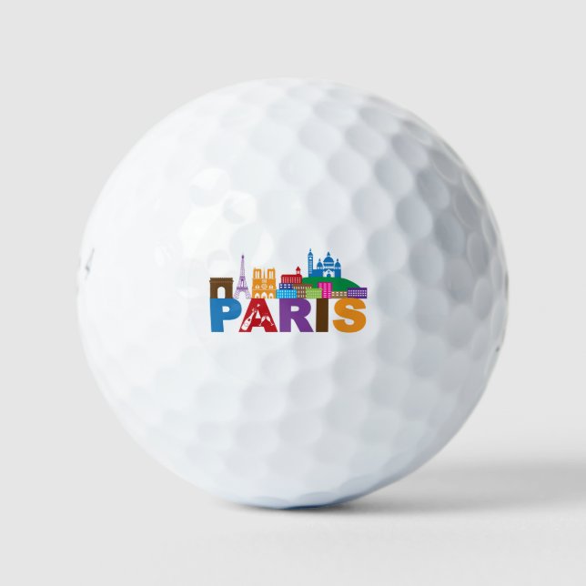 Paris, France | Colourful Typography Golf Balls (Front)