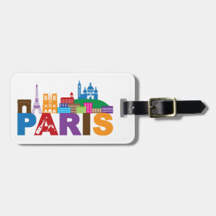 Paris, France   Colourful Typography Luggage Tag