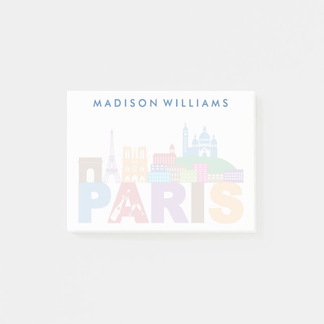 Paris, France | Colourful Typography Post-it Notes (Front)