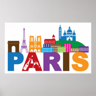 Paris, France   Colourful Typography Poster