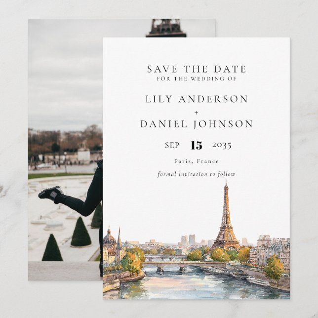 Paris France Destination Photo Wedding Save The Date (Front/Back)