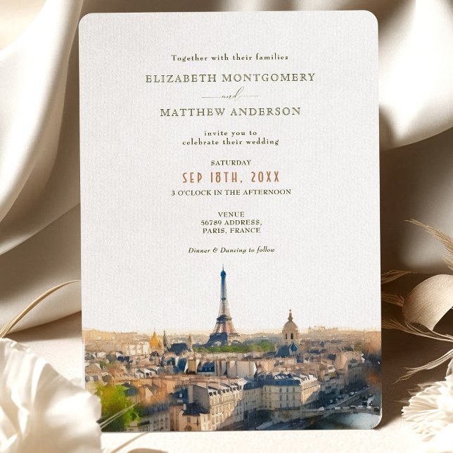 Paris France Destination Wedding Watercolor Invita Invitation (Creator Uploaded)