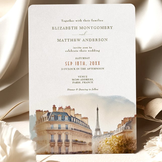 Paris France Destination Wedding Watercolor Invitation (Creator Uploaded)