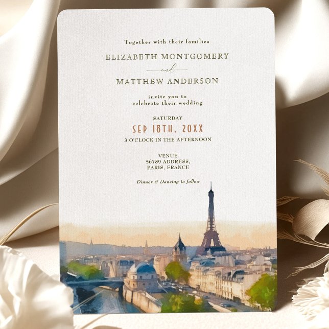 Paris France Destination Wedding Watercolor Invitation (Creator Uploaded)