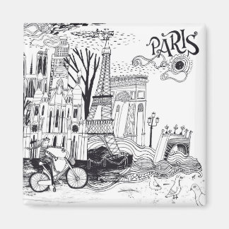 Paris France Doodle Magnet