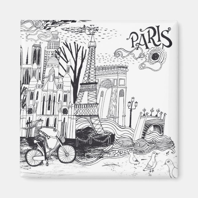 Paris France Doodle Magnet (Front)