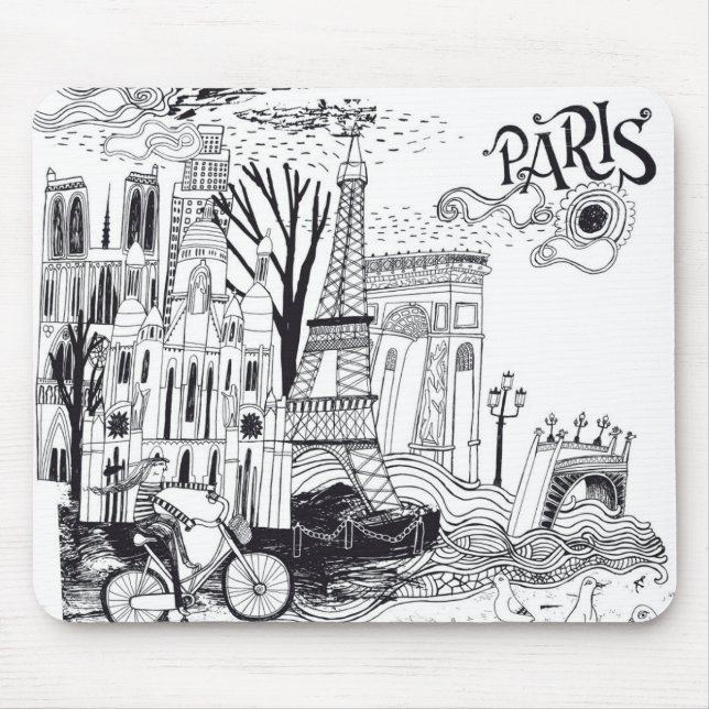 Paris France Doodle Mouse Mat (Front)