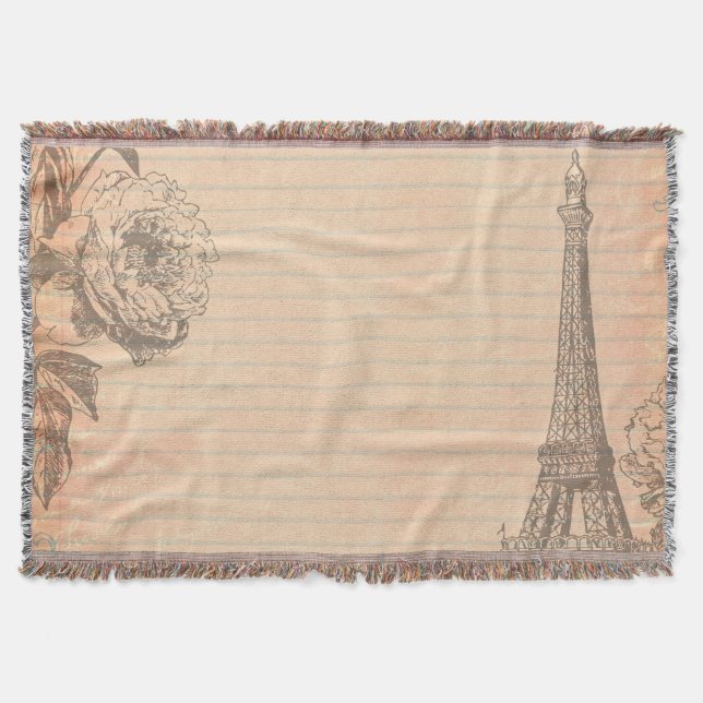 Paris France Eifel Tower Shabby Chic Throw Blanket (Front)