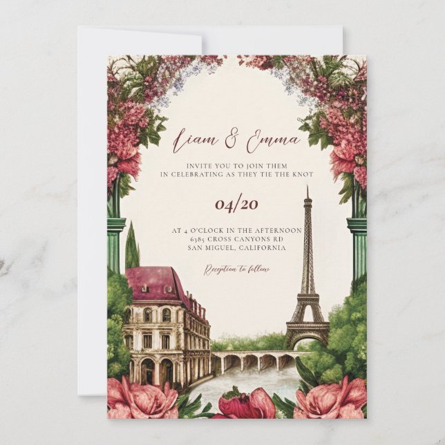 Paris France Eiffel Landscape Wedding Invitation (Front)