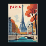 Paris France Eiffel Tower Autumn Retro Travel Postcard<br><div class="desc">"paris",  "france",  "eiffel tower",  "city holiday travel",  "autumnal seine river vacation",  "vintage retro travel poster",   "illustration graphic art",  "painting souvenir postcard",  "autumn european capital",  "fall trees europe landmark"</div>
