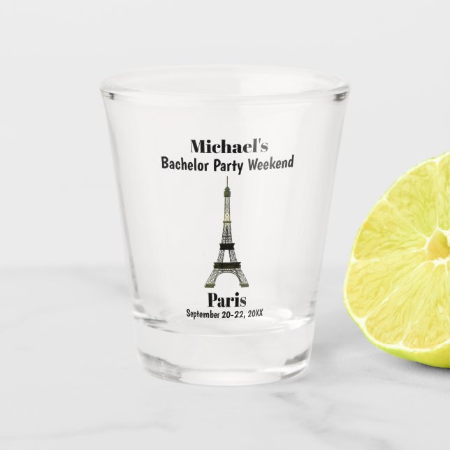 Paris France Eiffel Tower Bachelor Party Favour Shot Glass (Front)