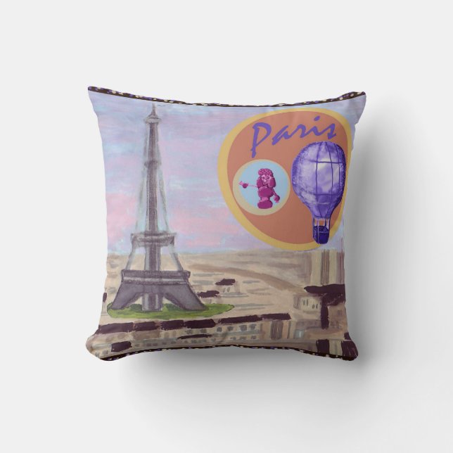 Paris France Eiffel Tower balloon and poodle Ameri Cushion (Front)